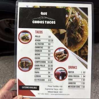 Que Chidos Tacos - Menu - Food Trucks Near Me - Orlando, Florida Que Chidos Tacos - Menu - Food Trucks Near Me - Orlando, Florida