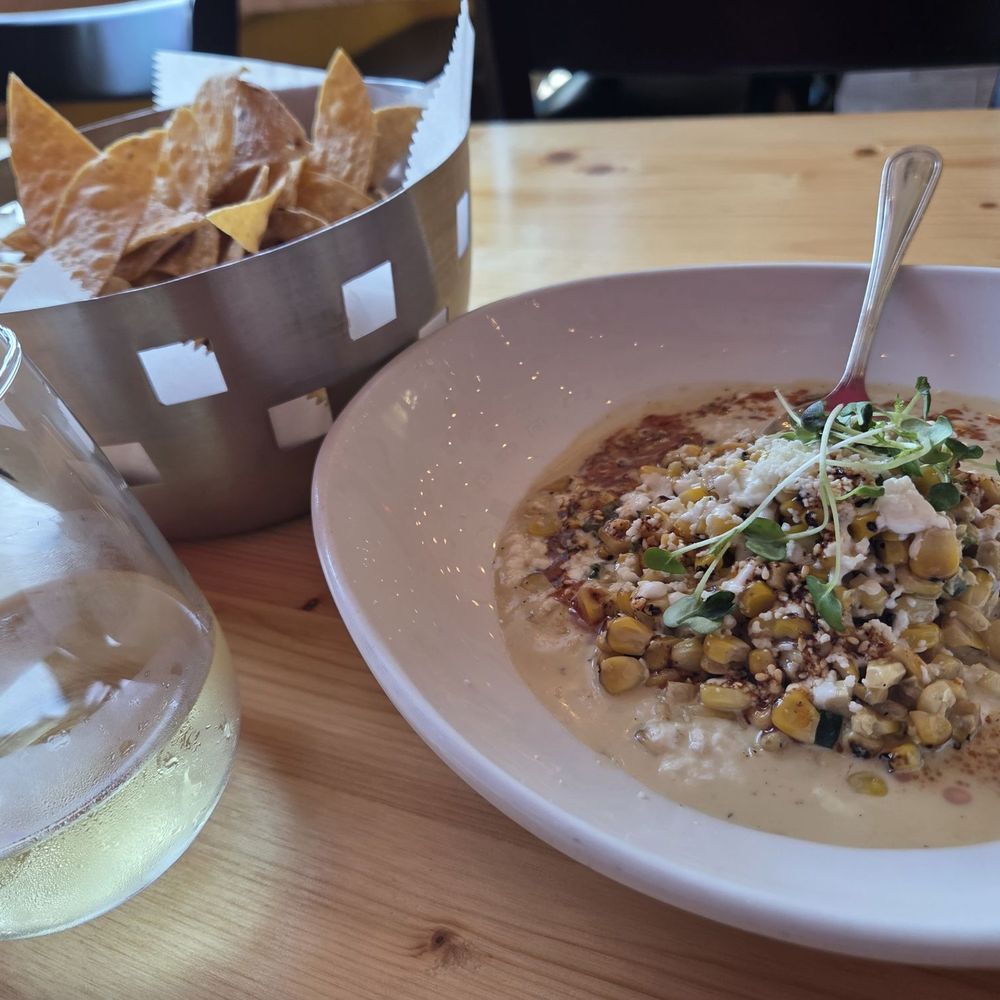 Sol Cocina Mexicana - Street corn with house made chips. Amazing. Chips are extra fee but so worth it. - Mexican Near Me - Myrtle Beach, South Carolina