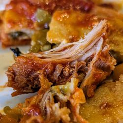 Hannah and Nate's - Close-up of carne adovada in breakfast enchiladas