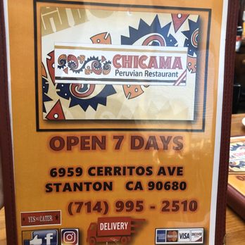 Chicama Peruvian Restaurant - Menu Cover - Peruvian Near Me - Stanton, California