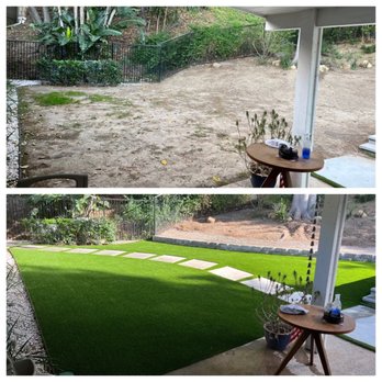 Greenview Turf - Here is the before and after of our yard. the 3x3 pavers look great with our existing pool deck. - Artificial Turf Near Me - Northridge, California