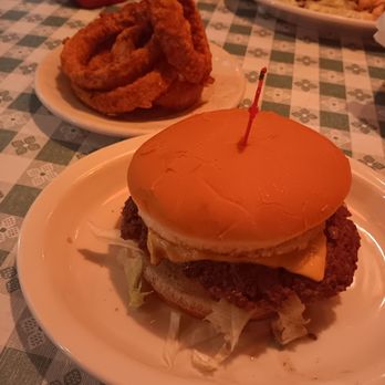 Dick Russell's Bar-B-Q - Burger and onion rings. - Barbeque Near Me - Mobile, Alabama Dick Russell's Bar-B-Q - Burger and onion rings. - Barbeque Near Me - Mobile, Alabama