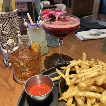 Julep Cast Iron Kitchen + Drink - Ken-Tiki Tea Spiller, Spiced Old Fashioned, Honey Blossom, Black Dahlia, parm truffle fries   All delicious! - New American Near Me - Brea, California