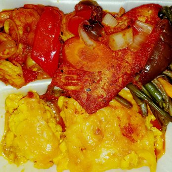 Flames - Salmon, shrimp, green beans Mac n cheese. When I say that this was off the charts...the mac n cheese was sooooo on point - Caribbean Near Me - Providence, Rhode Island
