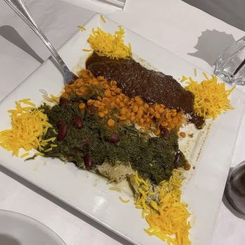 Sadaf Restaurant - Tahdig crispy rice appetizer with three different stews - Persian/Iranian Near Me - Encino, California Sadaf Restaurant - Tahdig crispy rice appetizer with three different stews - Persian/Iranian Near Me - Encino, California