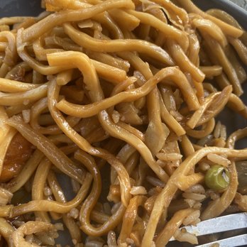 Chan's Buffet - a plate of noodles and meat - Chinese Near Me - Fort Gratiot, Michigan