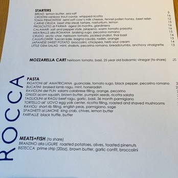Rocca - Dinner Menu - Italian Near Me - Tampa, Florida