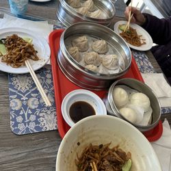 Pork and shrimp dumplings, Pork Soup Dumplings, Egg Custard Bao, Beef Lo Mein