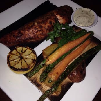 Seasons 52 - cedar plank roasted pacific king salmon & vegetables - New American Near Me - Costa Mesa, California Seasons 52 - cedar plank roasted pacific king salmon & vegetables - New American Near Me - Costa Mesa, California