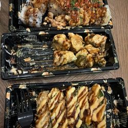 Ichiban Sushi - Top: lobster roll, middle: avocado rolls, bottom: jalapeño poppers.