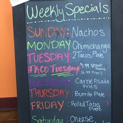 Barraza’s Mexican Food - Weekly Specials Menu.