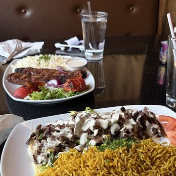 Oasis Lebanese Cuisine - Kafta Shish Kebab (Ground Beef) and Beef Shawarma Plate w mango rice? - Lebanese Near Me - Beaverton, Oregon