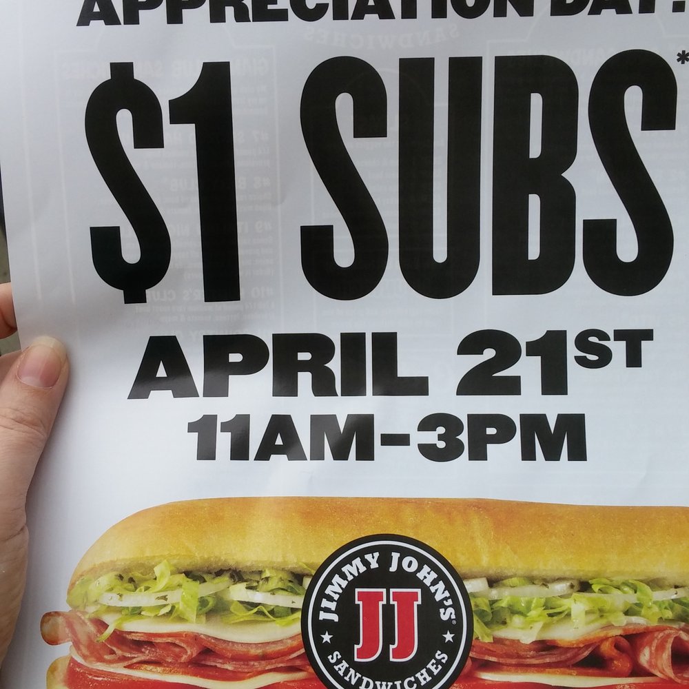 Jimmy John's - a sign for a customer appreciation day - Sandwiches Near Me - Fairfield, Ohio