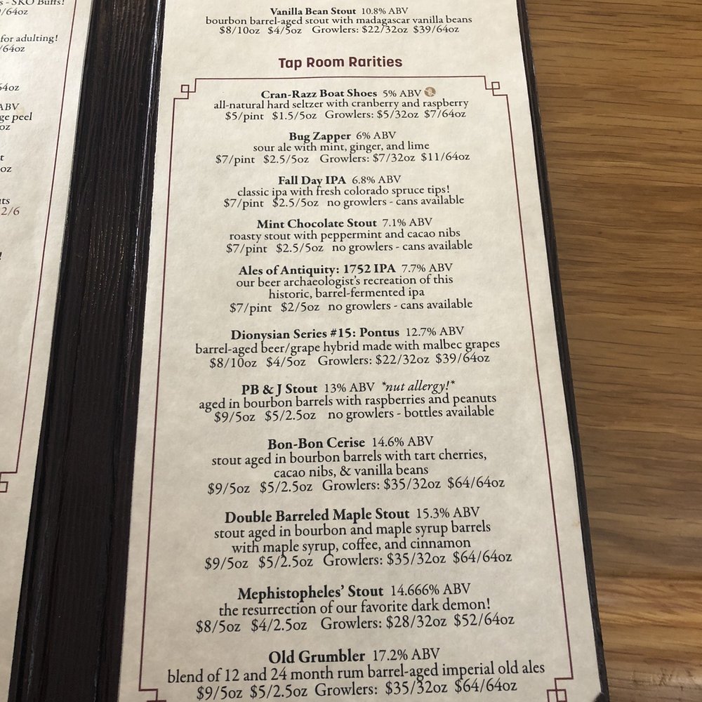 Avery Brewing - Current beer taproom menu 12/01/2019 - Breweries Near Me - Boulder, Colorado