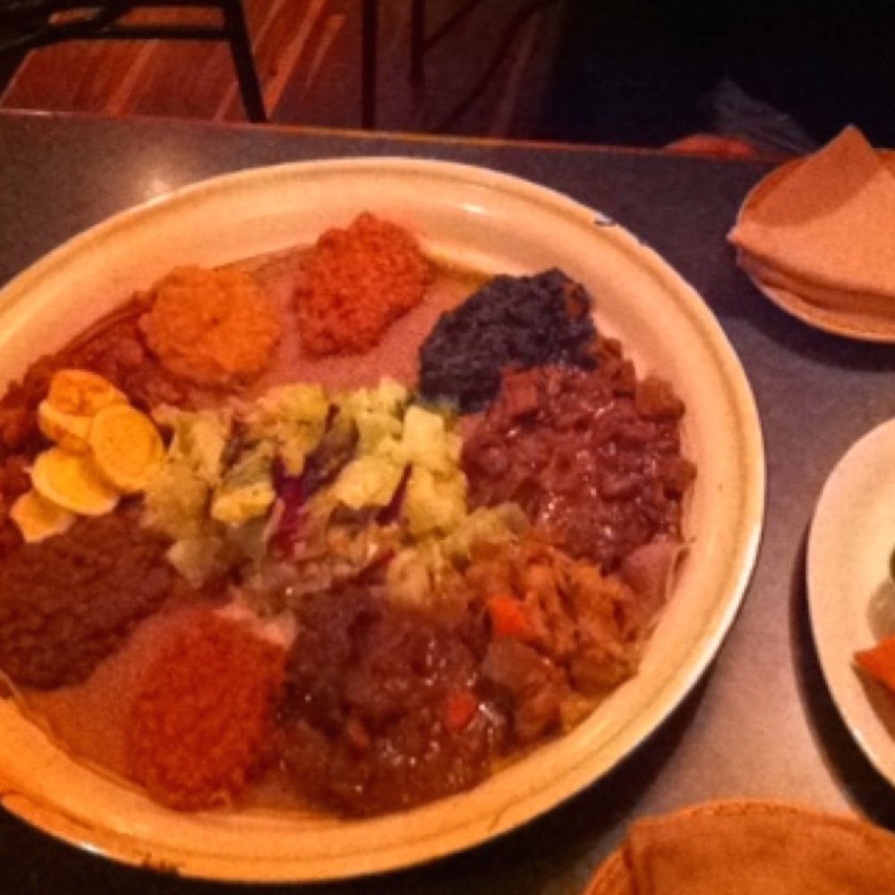 meat and veggie combo - on injera (the sour dough) meat and veggie combo - on injera (the sour dough)