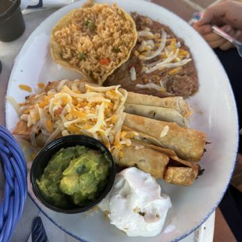 Casa De Pico - Three rolled tacos w/rice and beans. - Mexican Near Me - La Mesa, California