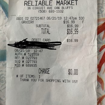 Reliable Market - The cashier rang me up for $16.99 then had to give me back around $10.00 because the price tag on the box said $6.49. - Grocery Near Me - Oak Bluffs, Massachusetts