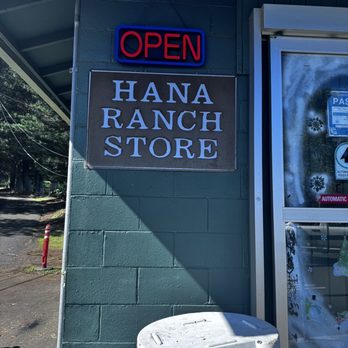 Hana Ranch Store - open sign and trashcan - Grocery Near Me - Hana, Hawaii Hana Ranch Store - open sign and trashcan - Grocery Near Me - Hana, Hawaii