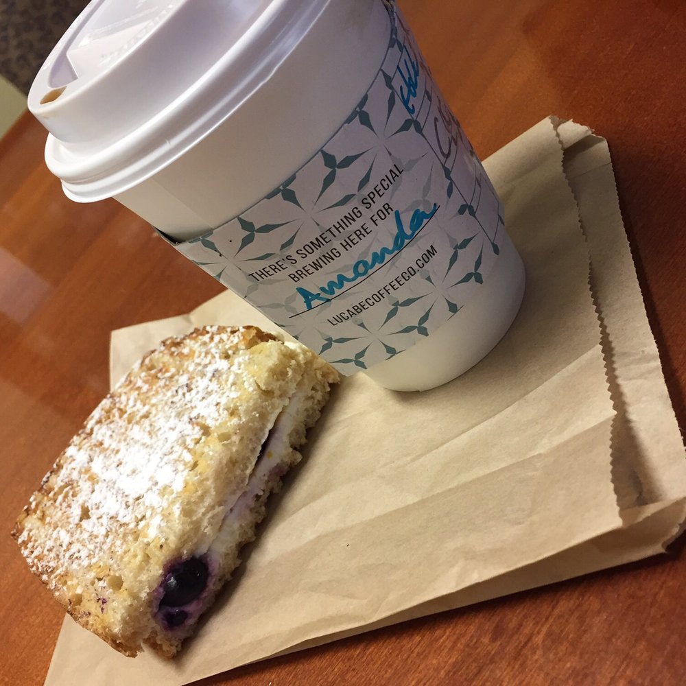 Lucabe Coffee Co. - Cream cheese and blueberry breakfast panini and their seasonal honey lavender latte. Highly recommend both! - Coffee & Tea Near Me - Columbus, Indiana Lucabe Coffee Co. - Cream cheese and blueberry breakfast panini and their seasonal honey lavender latte. Highly recommend both! - Coffee & Tea Near Me - Columbus, Indiana