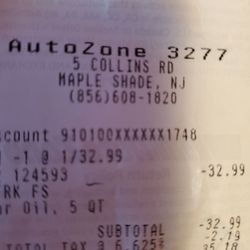 Autozone - 1 of 3 receipts I got.  Very confusing