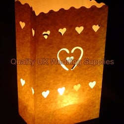 Quality UK Wedding Supplies - White Twin Hearts Paper Bag Lanterns