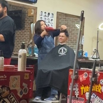 The Great American Barbershop - Susana blow drying - Barbers Near Me - Clovis, California