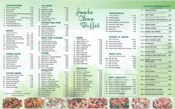 Menu photo 1 Jumbo China Buffet Huntingdon, PA