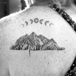 Arrows and Embers Tattoo - Mountains and moons by Amy Borch! Check out our website for more: www.ArrowsAndEmbersTattoo.com