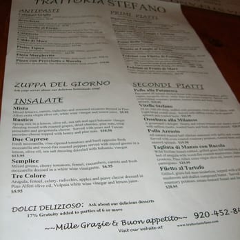 Trattoria Stefano - The menu at Trattoria Stefano - Italian Near Me - Sheboygan, Wisconsin Trattoria Stefano - The menu at Trattoria Stefano - Italian Near Me - Sheboygan, Wisconsin