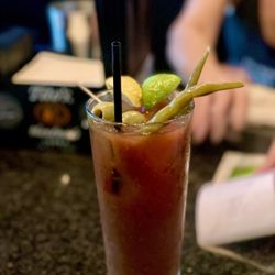 Pirogue's Whiskey Bayou - This  is what  a 14 dollar bloody Mary looks like .Tall boy