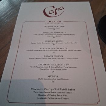 Capa - Desserts Menu - Spanish Near Me - Lake Buena Vista, Florida