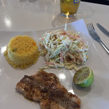 Beer and Grill - This is the Salmon with rice and homemade cold slaw. - Beer Bar Near Me - Katy, Texas