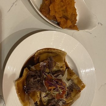 Commerce Kitchen - Braised Angus Short Rib Ravioli and Sweet Potato Mash. - American Near Me - Huntsville, Alabama Commerce Kitchen - Braised Angus Short Rib Ravioli and Sweet Potato Mash. - American Near Me - Huntsville, Alabama