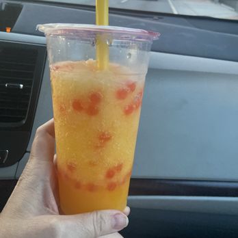 The Boba Company - Frozen Lemon Drop (frozen pineapple lemonade with strawberry popping boba) - Coffee & Tea Near Me - Orlando, Florida