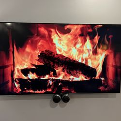 Circuit Genius Network Audio Video - Beautiful Orb Audio Polished Chrome ball speakers on a pull-out TV mount.