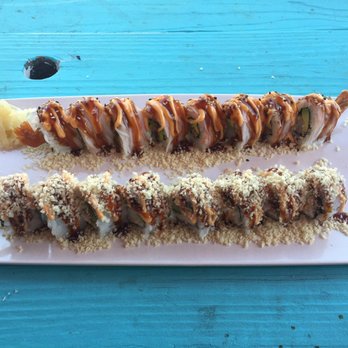 Dawa Sushi - Crunchy roll on bottom and the Barton Springs roll is on top - Food Trucks Near Me - Austin, Texas