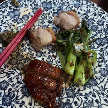 Go Duck Yourself - My plate with roast pork, garlic greens, and roast duck. - Barbeque Near Me - San Francisco, California Go Duck Yourself - My plate with roast pork, garlic greens, and roast duck. - Barbeque Near Me - San Francisco, California