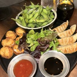 appetizer spread (gyoza, edamame, gyoza) appetizer spread (gyoza, edamame, gyoza)