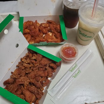 Tastea - Large Shrimp on it, Large Karate Chicken, Bootea Shaker and Jasmine Milk Tea. - Bubble Tea Near Me - San Diego, California