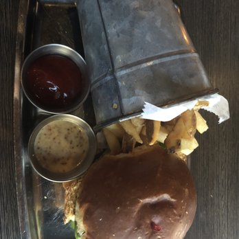 A&B Burgers - Salmon Burger with the Bourbon Mustard on the side. - Burgers Near Me - Beverly, Massachusetts