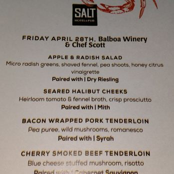 Salt Pub - Chef Scott's Amazing Balboa Wine Pairing Dinner! - New American Near Me - Ilwaco, Washington