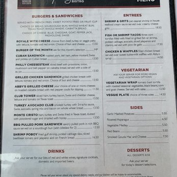 Abby Singer's Bistro - Menu - New American Near Me - Shreveport, Louisiana