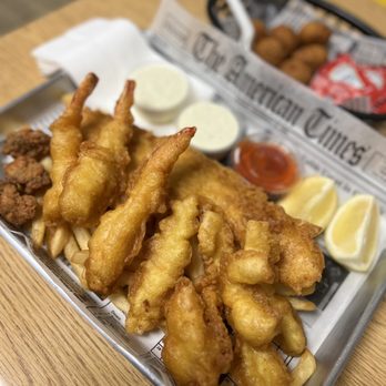 Chef John's Fish & Chips - 4 seafood combo (fish, calamari, oyster and shrimp) - Fish & Chips Near Me - Lemon Grove, California Chef John's Fish & Chips - 4 seafood combo (fish, calamari, oyster and shrimp) - Fish & Chips Near Me - Lemon Grove, California