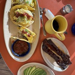 Breakfast tacos and bacon Breakfast tacos and bacon