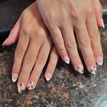 Katella Nails & Spa - My most recent set! The french tip design was Mary's idea. The strawberries and flowers were the design idea I had- so cute!! - Nail Salons Near Me - Orange, California Katella Nails & Spa - My most recent set! The french tip design was Mary's idea. The strawberries and flowers were the design idea I had- so cute!! - Nail Salons Near Me - Orange, California