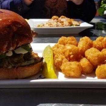 Moonshine Philly - Pennsport Burger & tots, side view - Gastropubs Near Me - Philadelphia, Pennsylvania