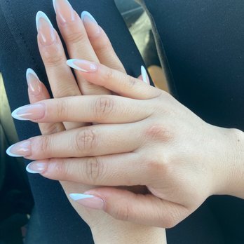 Peacock Nails - White almond French tip - Nail Salons Near Me - Lemon Grove, California