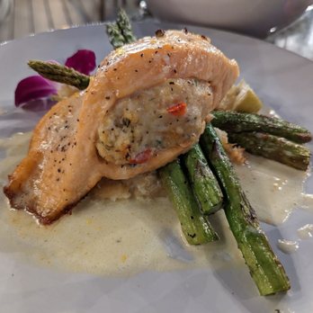 Pisces Rising - Crab stuffed salmon - Seafood Near Me - Mount Dora, Florida Pisces Rising - Crab stuffed salmon - Seafood Near Me - Mount Dora, Florida