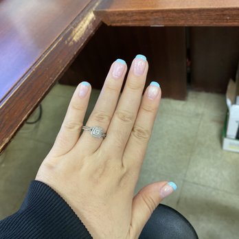 Enstyle Nails & Spa - Blue French tip mani- real nails, gel polish - Nail Salons Near Me - Spring, Texas