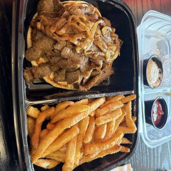 Moneecia’s Kitchen - Today's special, Gyro w/FF and a bev.  I asked for grilled onions and had no issues with the special request. - Pop-Up Restaurants Near Me - Cottage Grove, Wisconsin